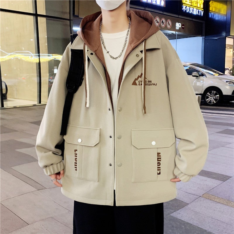 Hooded Jacket Men'S Korean-Style Fake Two-Piece Jacket Men'S Teenager All-Match Student Top Men'S Trendy - Image 1