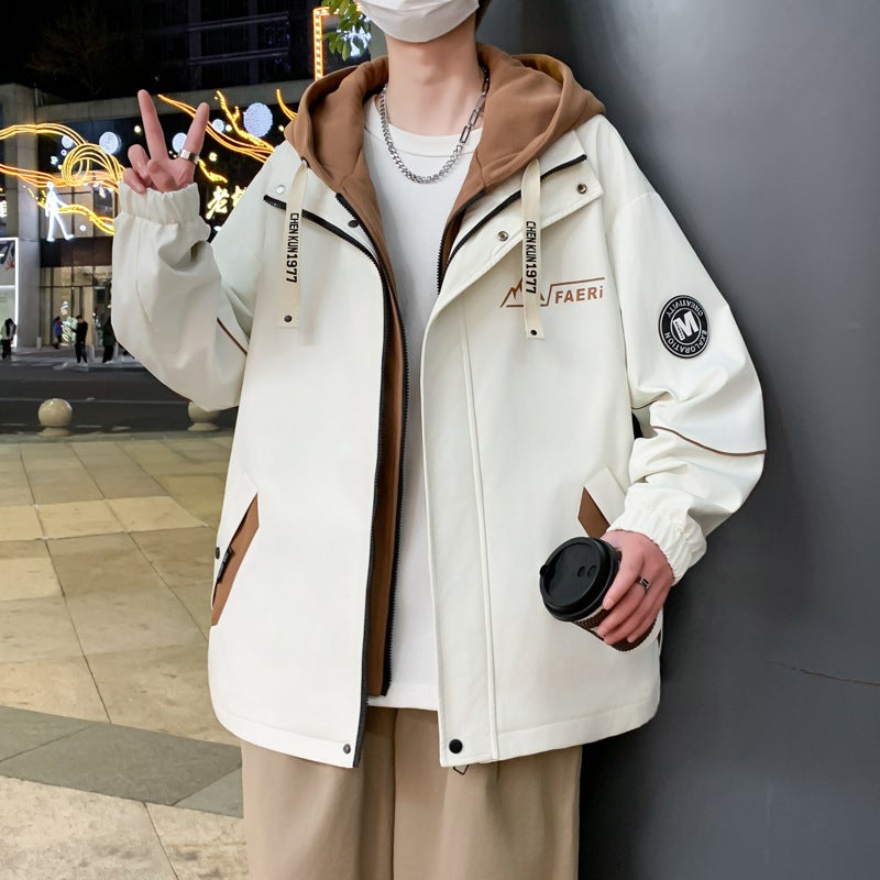 Hooded Jacket Men'S Korean-Style Fake Two-Piece Jacket Men'S Teenager All-Match Student Top Men'S Trendy - Image 4