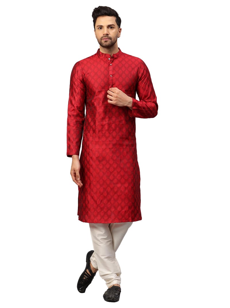 LATEST CHIKAN Men’s Silk Chikankari Kurta with Cream Churidar | Festive Set - KP-SB-R2-46 - Image 1