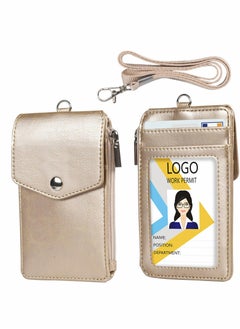 Excefore Badge Holder with Zipper PU Leather ID Card Wallet 1 Clear Window and 3 Slots Secure Cover Nylon Lanyard for Office School ID, Credit Cards, Driver Licence  - Image 1