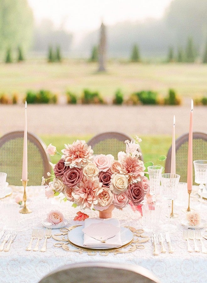 FACINOC Pink Roses Artificial Flowers Fake Flower Bulk for DIY Wedding Bouquet Bridal Baby Shower Centerpiece Table Decorations Silk Faux Floral Arrangements for Party Home Decor Indoor Dusty Blush - Image 4