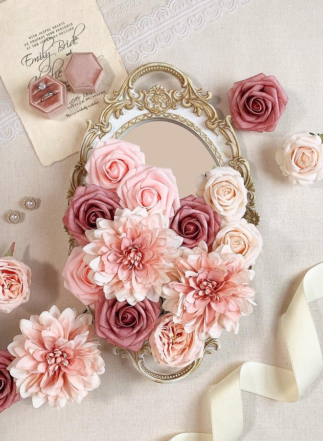 FACINOC Pink Roses Artificial Flowers Fake Flower Bulk for DIY Wedding Bouquet Bridal Baby Shower Centerpiece Table Decorations Silk Faux Floral Arrangements for Party Home Decor Indoor Dusty Blush - Image 3