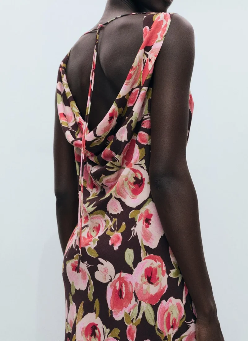 MANGO Floral Cowlneck Dress