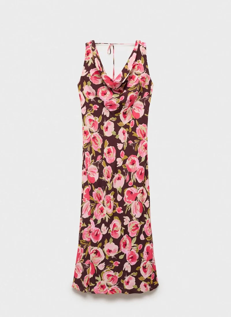 MANGO Floral Cowlneck Dress
