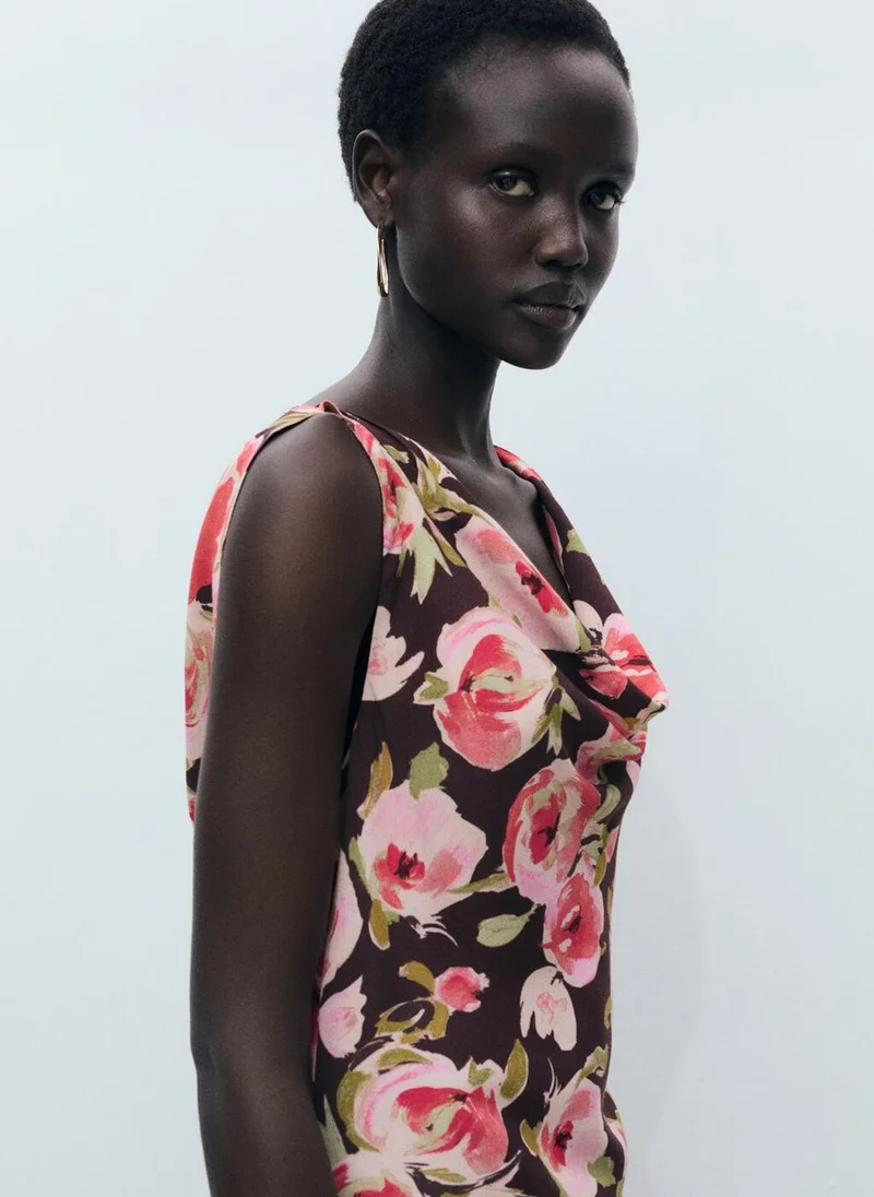 MANGO Floral Cowlneck Dress