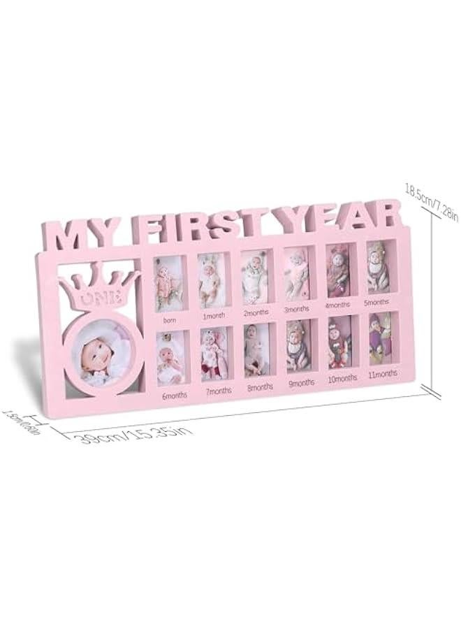 My First Year Picture Frame - Baby First Year Photo Frame for Baby 12 Month Picture Frame and Growth Record, Pink - Image 2