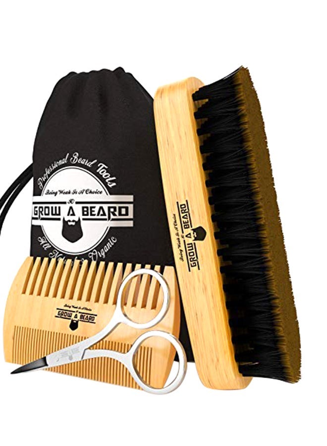 Brush And Comb Set With Pouch Beige/Black