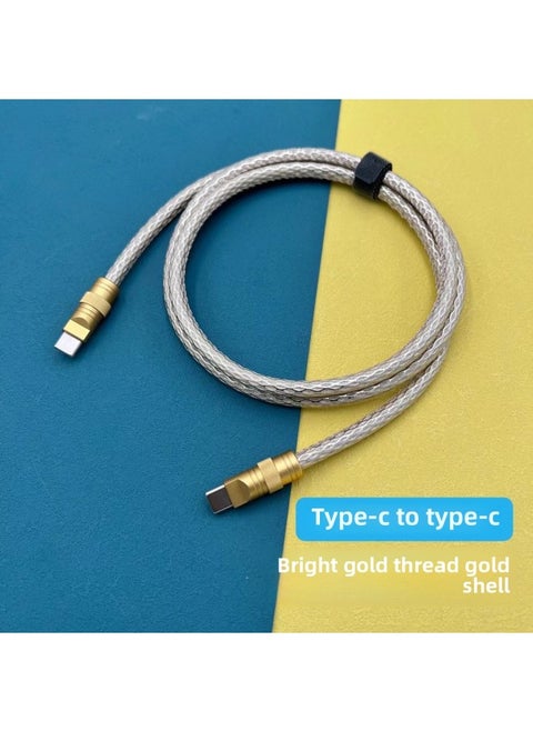 DIY Upgrade Leather Hand-stitched Data Cable 100W29WPD66W Fast Charging For Iphone 12W Data Cable-Color:1.5 M-Model:Bright Gold Wire Gold Shell Double Type-c100W Shell