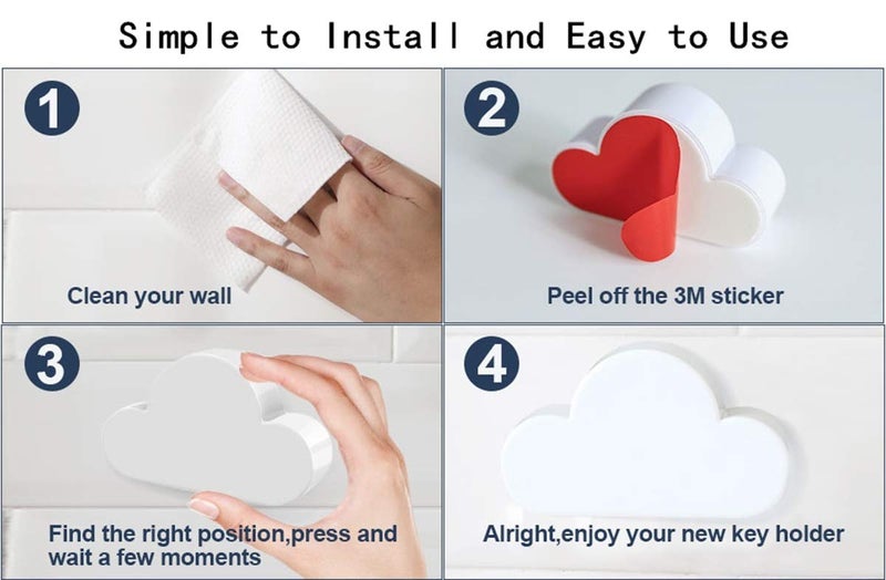 Hyzone Creative and Colorful Decorative Cloud-Shaped Magnet Keychains, Perfect for Door, Entryway Decorative Wall Mount Holder for Key (White) - Image 3