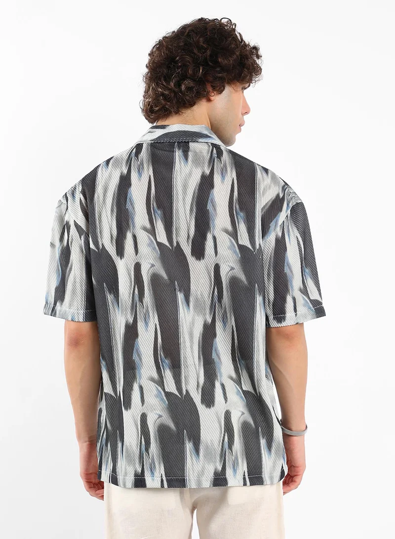CAHOOT  Men's Navy Blue Strokes Mesh Oversized Shirt for Men | Best Price UAE