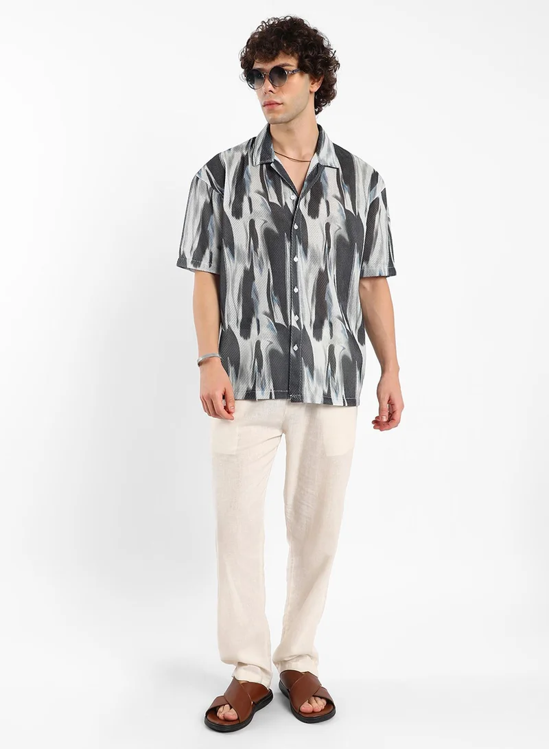 CAHOOT  Men's Navy Blue Strokes Mesh Oversized Shirt for Men | Best Price UAE