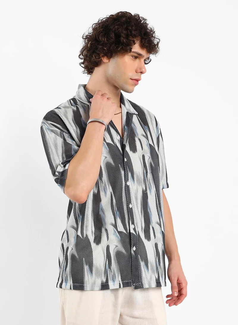 CAHOOT  Men's Navy Blue Strokes Mesh Oversized Shirt for Men | Best Price UAE