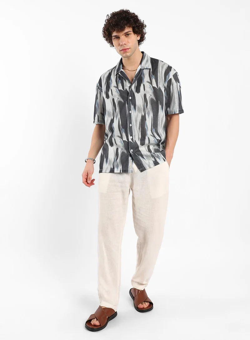 CAHOOT  Men's Navy Blue Strokes Mesh Oversized Shirt for Men | Best Price UAE