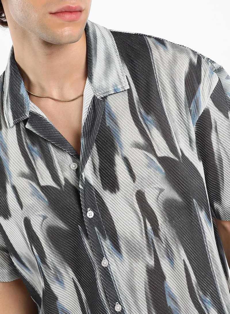CAHOOT  Men's Navy Blue Strokes Mesh Oversized Shirt for Men | Best Price UAE