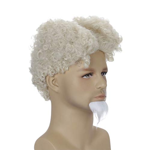 QACCF Mens Short Curly Light Blonde Halloween Costume Wig with goatee (Light Blonde) - Image 2