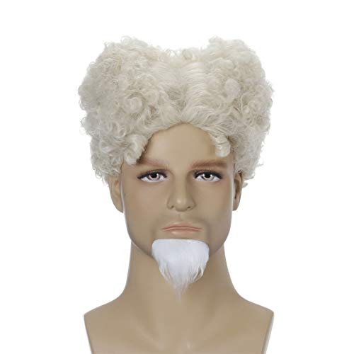 QACCF Mens Short Curly Light Blonde Halloween Costume Wig with goatee (Light Blonde) - Image 1