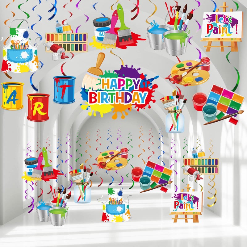 46 Pieces Art Painting Party Decoration Art Birthday Hanging Swirls Ceiling Decor for Kids Girl Boy Painting Birthday Graffiti Party Supplies