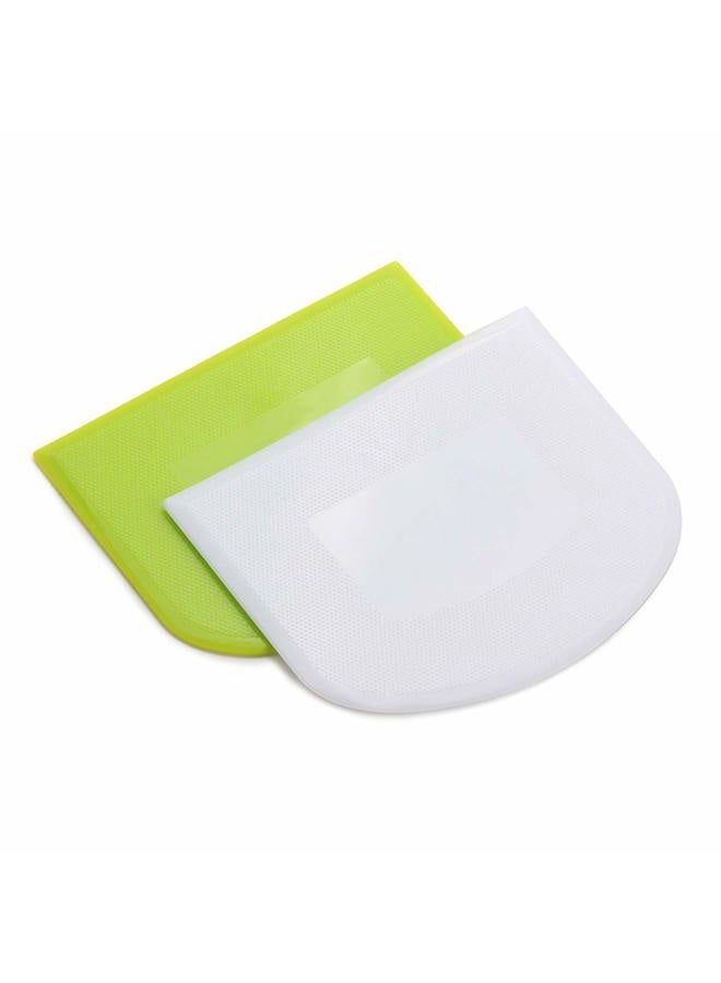 WAFJAMF 2 PCS Plastic Dough Scraper Bowl Scraper, Food-Grade Bench Scraper, Flexible Dough Cutter, Multipurpose Food Scrappers for Bread, Cake, Cream, Fondant(White+Green) - Image 1