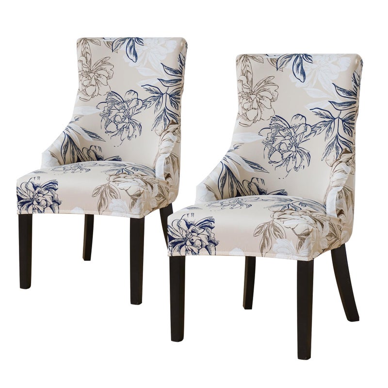 FORCHEER Wing Back Dining Chair Covers Set of 2 Floral Stretch Wingback Slipcovers for Dining Room Table Side Chair with Arms Washable-Elegant Flowers - Image 1