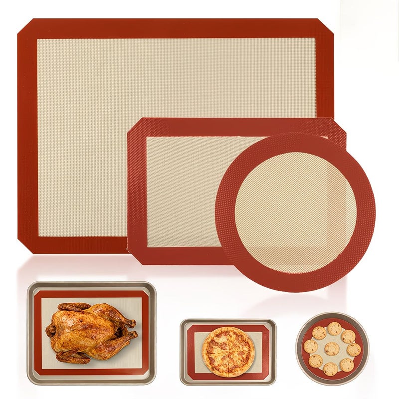 3pcs Silicone Baking Mat Set Gray Non Stick Reusable Food Grade Heat Resistant Oven Mat Kit Round Square Baking Mats Pastry Board Rolling Mat For Macaron Cookie - Image 1