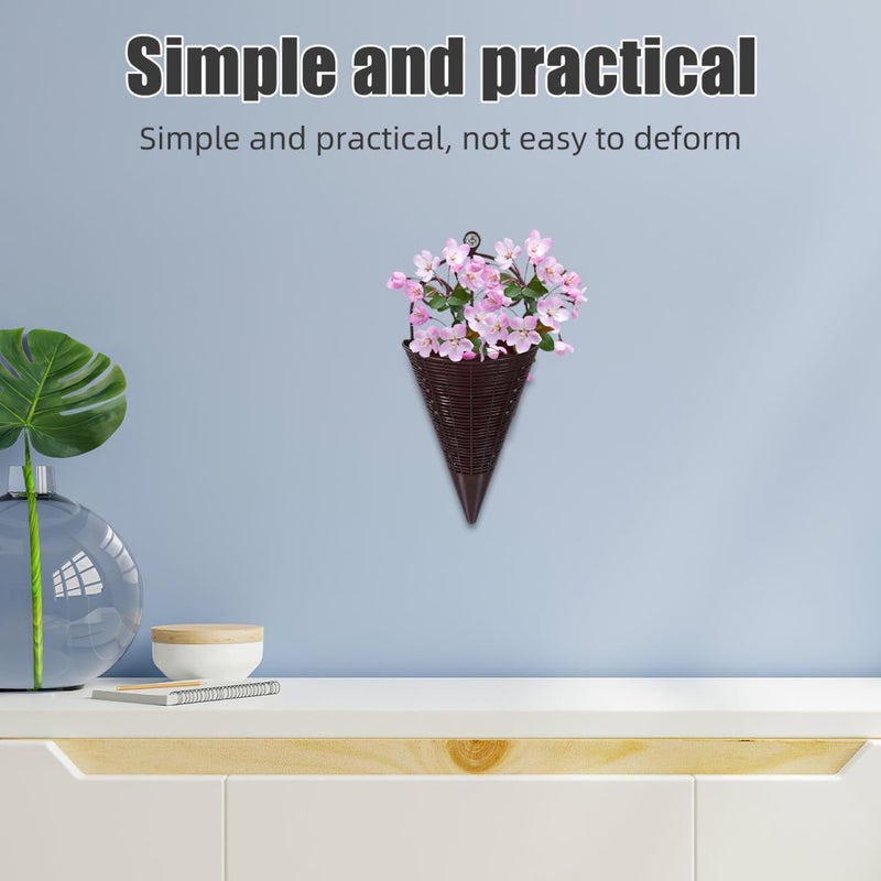 INOOMP Rustic Rattan Hanging Wall Planter: 3pcs Cone Shaped Flower Pots Vintage Woven Wicker Hanging Planter Flower Orchid Baskets for Balcony Fence Decor - Image 3