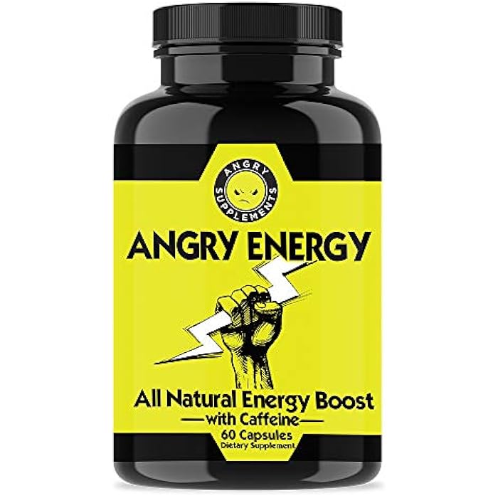 Angry Supplements كبسولات كافيين أنغري إنرجي من أنغري سابليمنتس، معزّز طاقة طبيعي بالكامل وغير معدل وراثيًا، يزيد من القدرة على التحمل والتركيز، صحة العقل والجسد (1-زجاجة) - Image 1