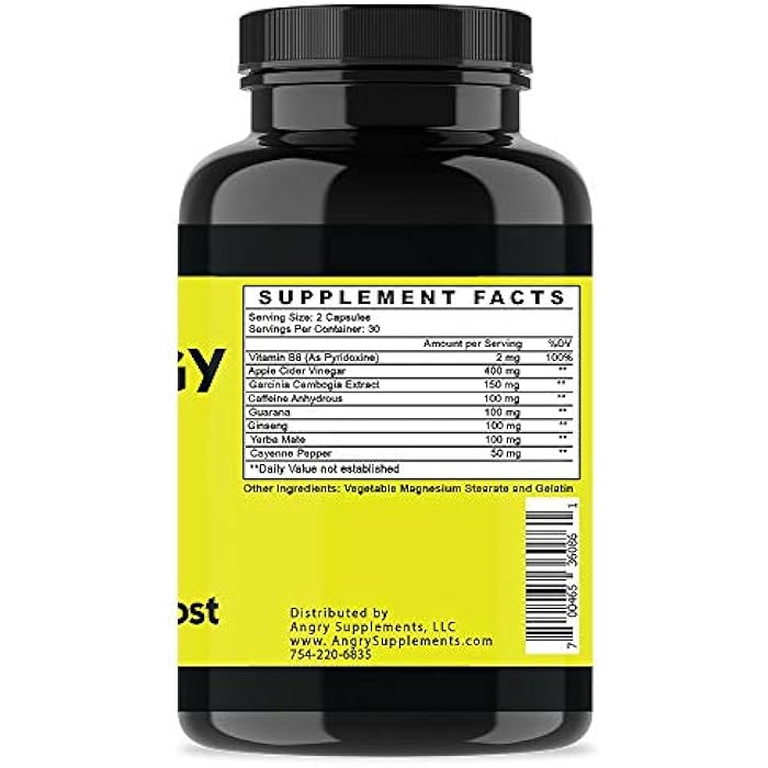 Angry Supplements كبسولات كافيين أنغري إنرجي من أنغري سابليمنتس، معزّز طاقة طبيعي بالكامل وغير معدل وراثيًا، يزيد من القدرة على التحمل والتركيز، صحة العقل والجسد (1-زجاجة) - Image 2