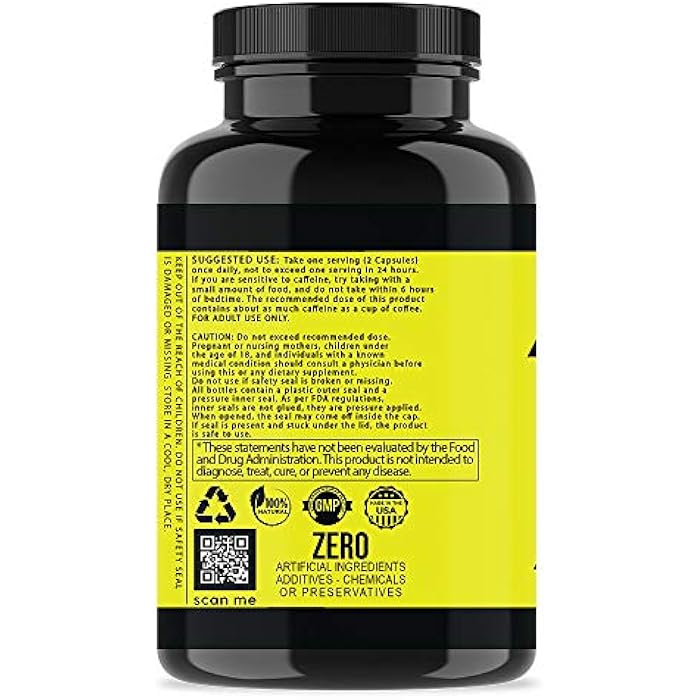 Angry Supplements كبسولات كافيين أنغري إنرجي من أنغري سابليمنتس، معزّز طاقة طبيعي بالكامل وغير معدل وراثيًا، يزيد من القدرة على التحمل والتركيز، صحة العقل والجسد (1-زجاجة) - Image 3