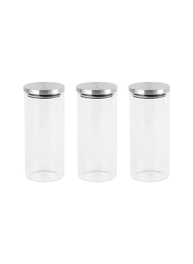 DANUBE HOME Abaco 3-Piece Glass Storage Jar Set with Stainless Steel Lid - 1500ml, Airtight, BPA-Free, Leak-Proof, Durable, Ideal for Food Storage, Kitchen Organization & Pantry Use