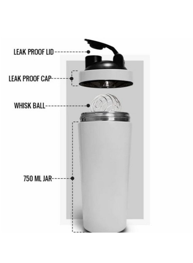 GLEDAM GLEDAM Stainless Steel Gym Shaker Bottle I Protein Shaker 100% Leakproof Guarantee Protein Shaker Sipper Bottle I Pre-Workout Steel Shaker I Gym Shaker: 750 ml (WHITE) - Image 3