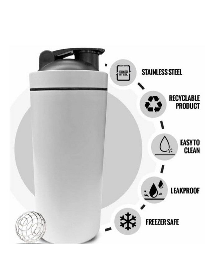 GLEDAM GLEDAM Stainless Steel Gym Shaker Bottle I Protein Shaker 100% Leakproof Guarantee Protein Shaker Sipper Bottle I Pre-Workout Steel Shaker I Gym Shaker: 750 ml (WHITE) - Image 2