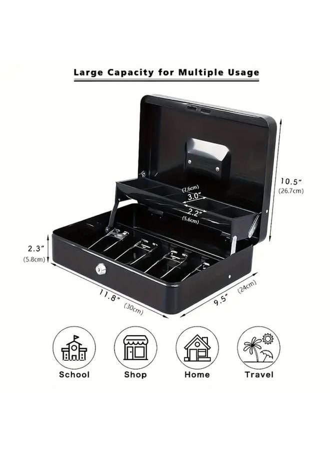 Small Black Home Office Safe Box with Key Lock for Valuables Storage - Image 3