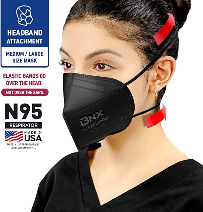 AccuMed BNX N95 Mask Black MADE IN USA Particulate Respirator Protective Face Mask (10-Pack, Approval Number TC-84A-9315 / Model H95B) - Image 2