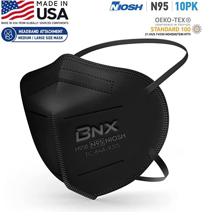 AccuMed BNX N95 Mask Black MADE IN USA Particulate Respirator Protective Face Mask (10-Pack, Approval Number TC-84A-9315 / Model H95B) - Image 3