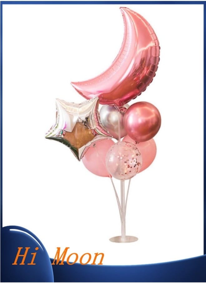 Hi Moon 1 Set Pink Aluminum Foil Balloons Wedding Decor Party Balloons Decorative Balloon Moon Star Shape  - Image 1