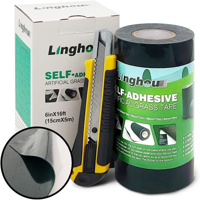 Linghou Double Sided Artificial Grass Tape 6" x 33' Glue Backed Self Adhesive Turf Tape for Synthetic Turf Installation on Concrete Tile Wood Floors Indoor Outdoor Hard Surfaces Durable - Image 1