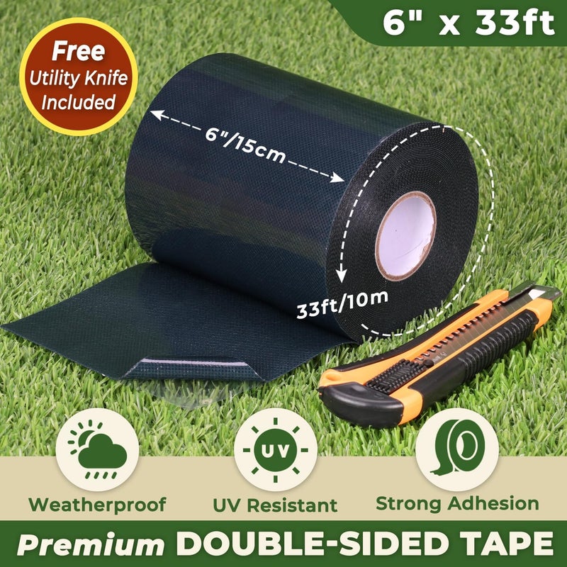 Linghou Double Sided Artificial Grass Tape 6" x 33' Glue Backed Self Adhesive Turf Tape for Synthetic Turf Installation on Concrete Tile Wood Floors Indoor Outdoor Hard Surfaces Durable - Image 2