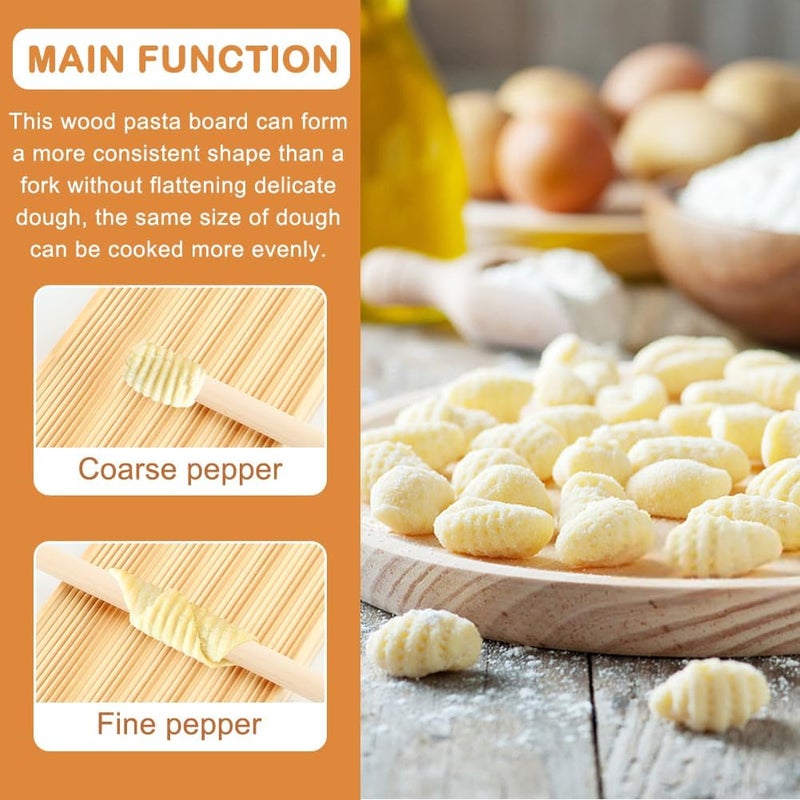 كاليداكا مجموعة لوح نوكي خشبي وملاعق الزبدة - أدوات صنع المعكرونة مقاس 8.5 بوصة لدحرجة العجين، لوح غارغانيلي الخشبي مع أسطوانات لصنع المعكرونة المنزلية - Image 5