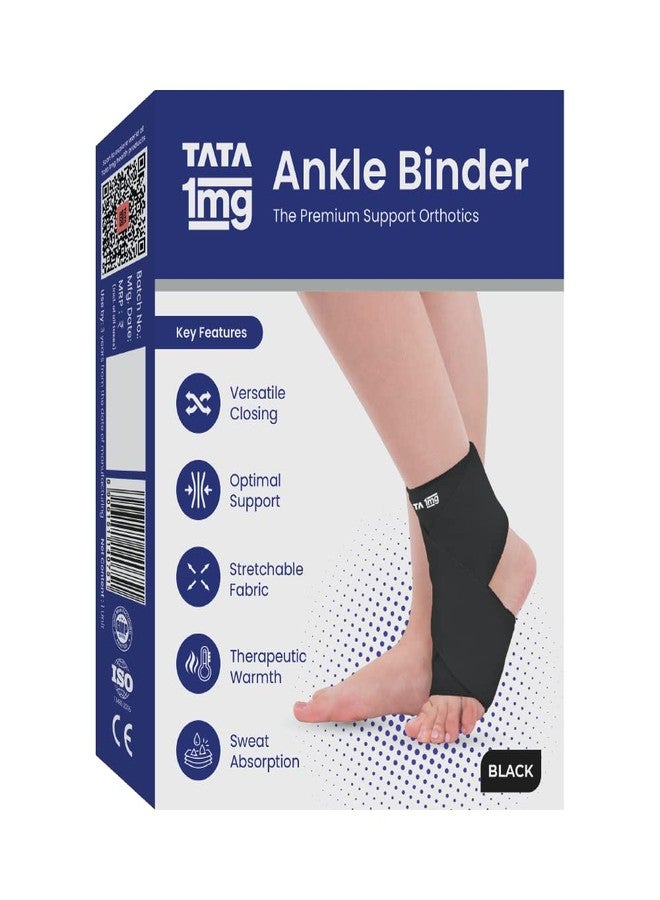 TATA 1MG رباط الكاحل TATA 1mg | دعم الكاحل لتخفيف الألم والإصابات والالتهابات | واقي الكاحل للعناية بعد الجبيرة وبعد العمليات الجراحية للجنسين (أسود، عبوة من قطعة واحدة، صغير) - Image 4
