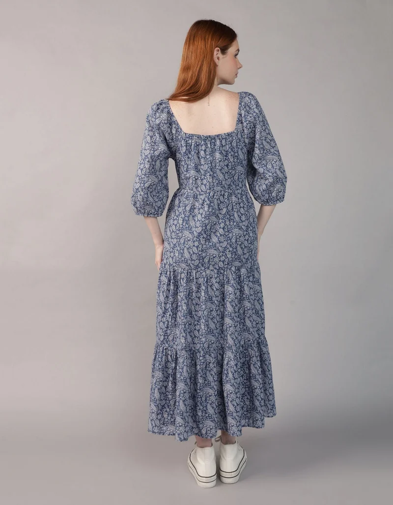 American Eagle AE Long-Sleeve Tiered Midi Dress