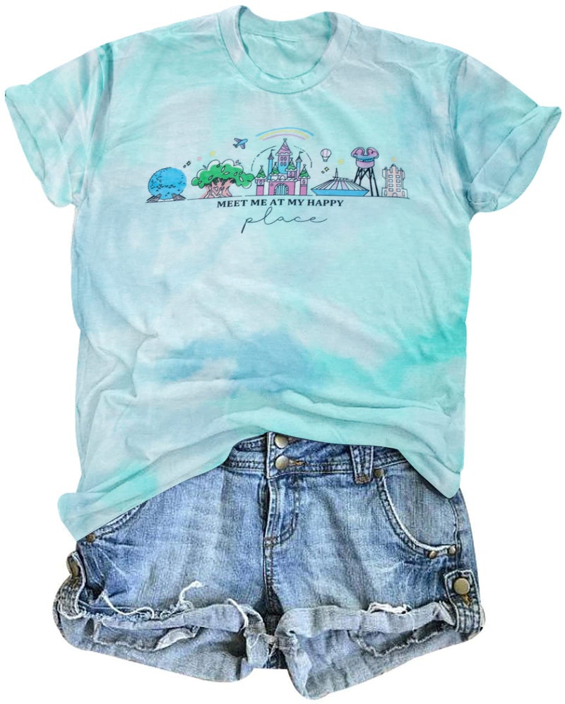 FASHGL Womens World Traveler Shirt Magic Kingdom Graphic Tshirt Matching Trip T-Shirt Girl Vacation Hodilay Short Sleeve Top Tie Dye Blue - Image 1