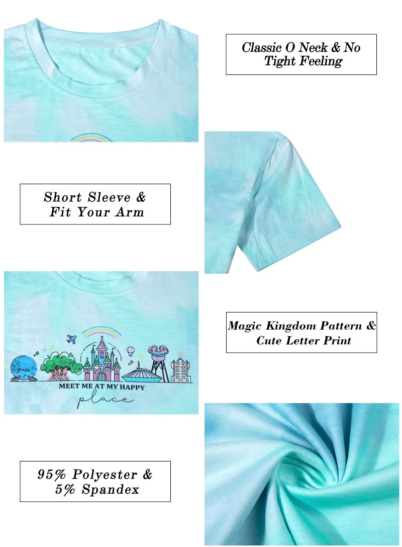 FASHGL Womens World Traveler Shirt Magic Kingdom Graphic Tshirt Matching Trip T-Shirt Girl Vacation Hodilay Short Sleeve Top Tie Dye Blue - Image 5