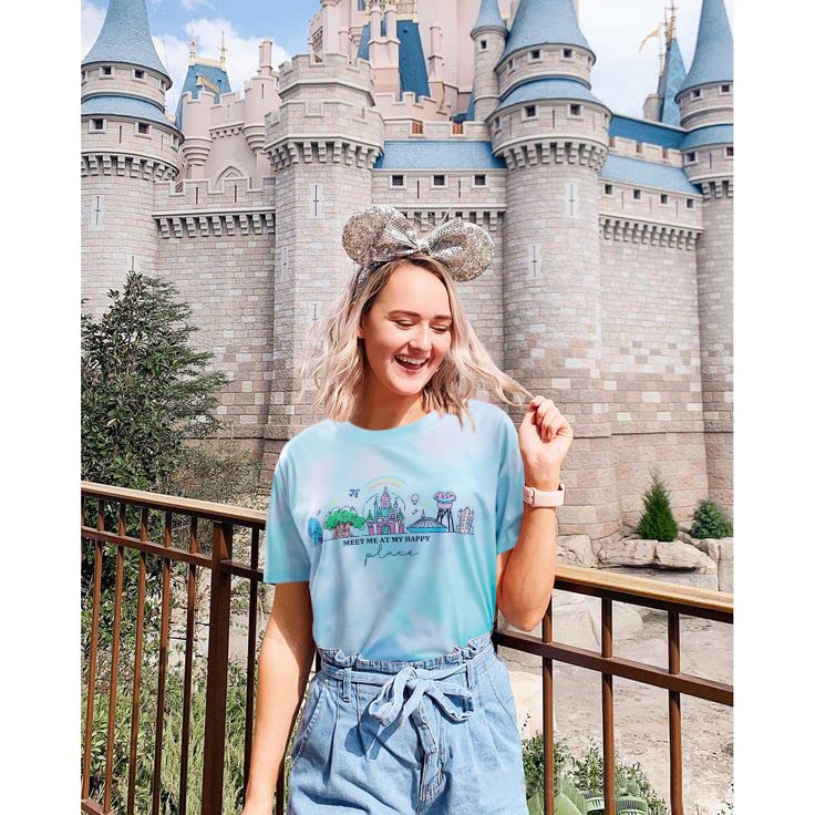 FASHGL Womens World Traveler Shirt Magic Kingdom Graphic Tshirt Matching Trip T-Shirt Girl Vacation Hodilay Short Sleeve Top Tie Dye Blue - Image 2