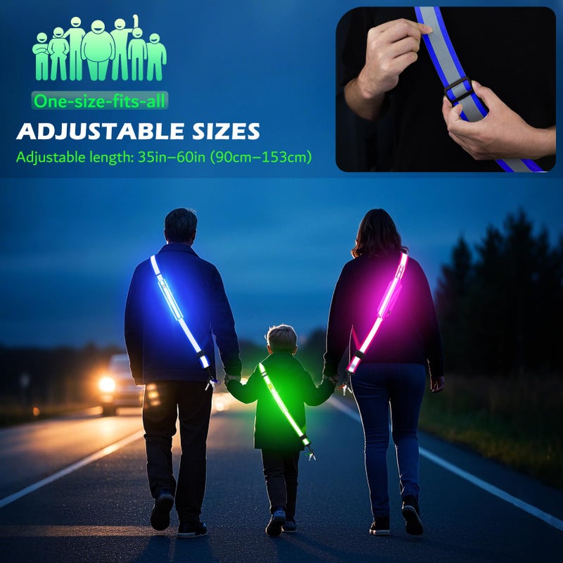 Hoeraonr LED Reflective Sash Gear for Walking at Night,Reflective Belt Safety Lights,Lights for Night Dog Walking,High Visibility Type-C Rechargeable Light Up Running Gear for Runners Walkers Men Women - Image 5