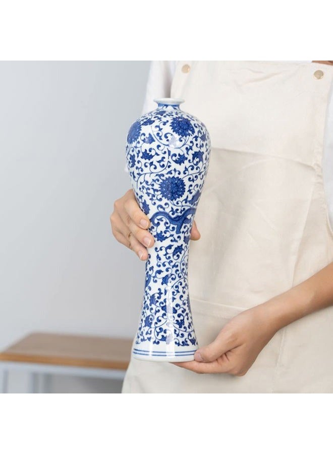 LANLONG 13" China Ceramic Vase Blue and White Porcelain Chinese Handmade Decorative Flower Vase for Living Room, Home Decor, Office, Table Centerpiece (lianhua) - Image 5