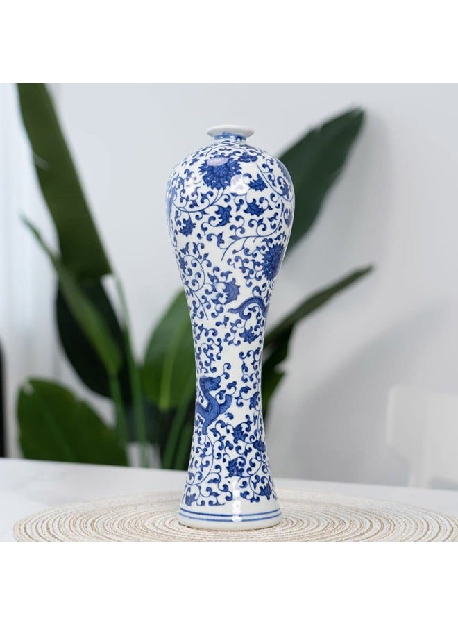 LANLONG 13" China Ceramic Vase Blue and White Porcelain Chinese Handmade Decorative Flower Vase for Living Room, Home Decor, Office, Table Centerpiece (lianhua) - Image 2