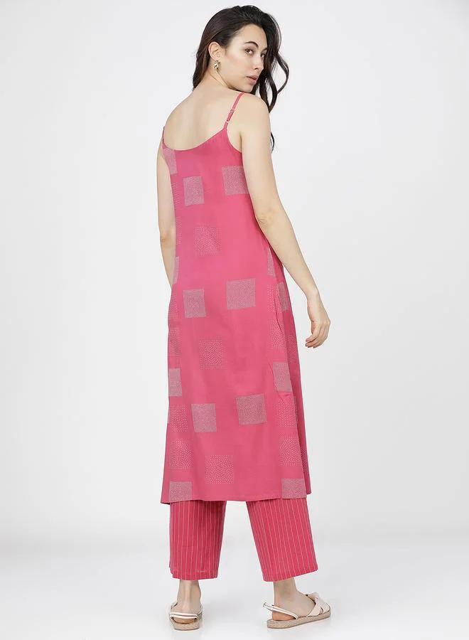 Vishudh  Women Pink Printed Kurta With Palazzos for Women | Best Price UAE