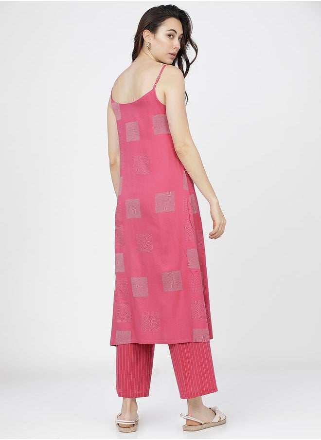 Vishudh Women Pink Printed Kurta with Palazzos by Styli  - Image 3