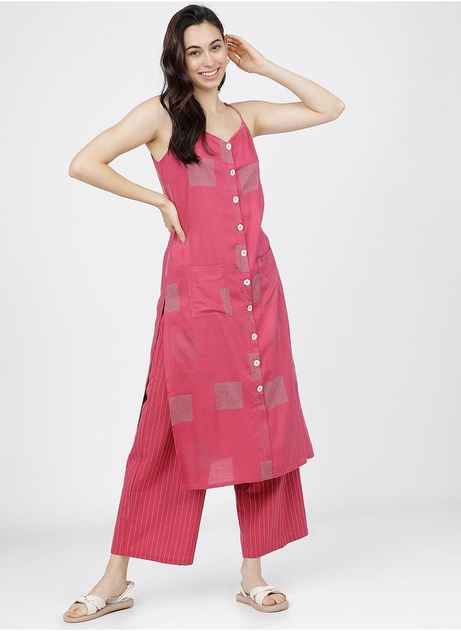Vishudh Women Pink Printed Kurta with Palazzos by Styli  - Image 1