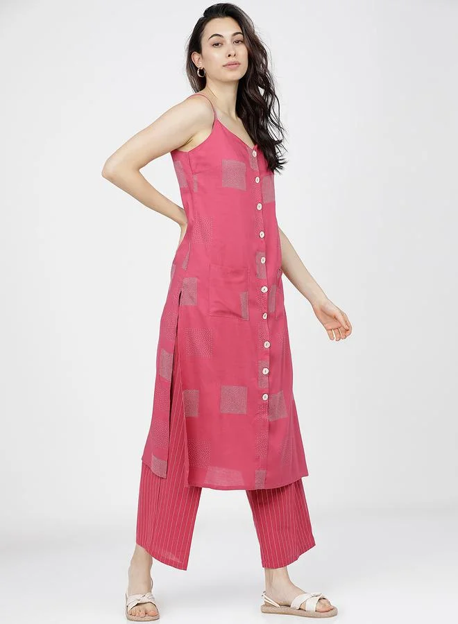 Vishudh  Women Pink Printed Kurta With Palazzos for Women | Best Price UAE